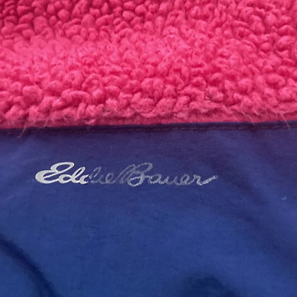Eddie Bauer Girl’s Pink Blue Nylon Full Zip Sherpa Fleece Jacket Coat